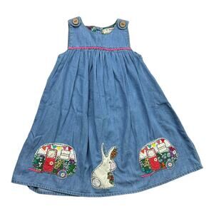Girls Next Chambray Camping Bunny Dress Size 3-4 years
